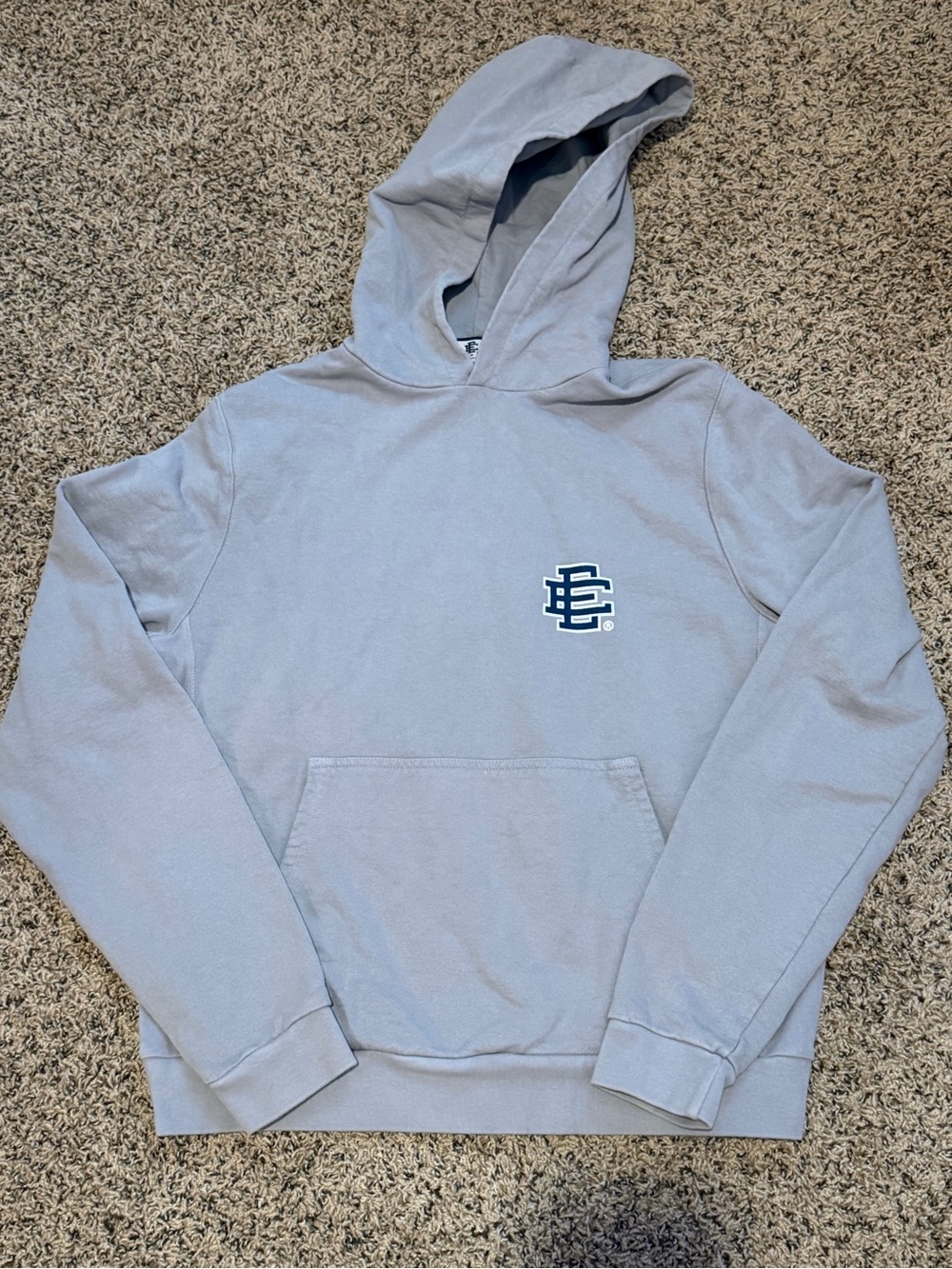 Eric Emanuel Light Blue Pullover Hoodie with Chest Logo